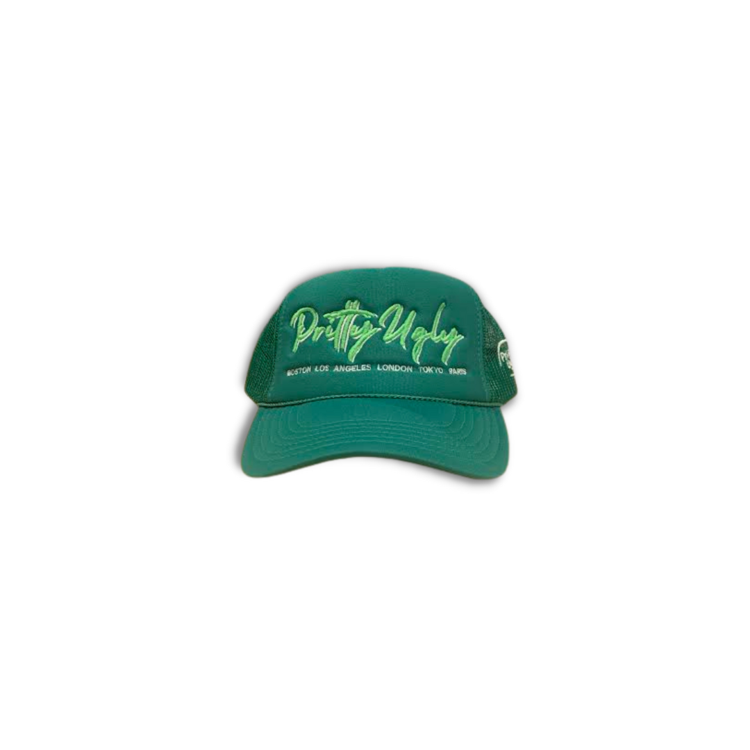 "WORLD TOUR" Trucker Hat (Green/Lime Green) Pritty Ugly